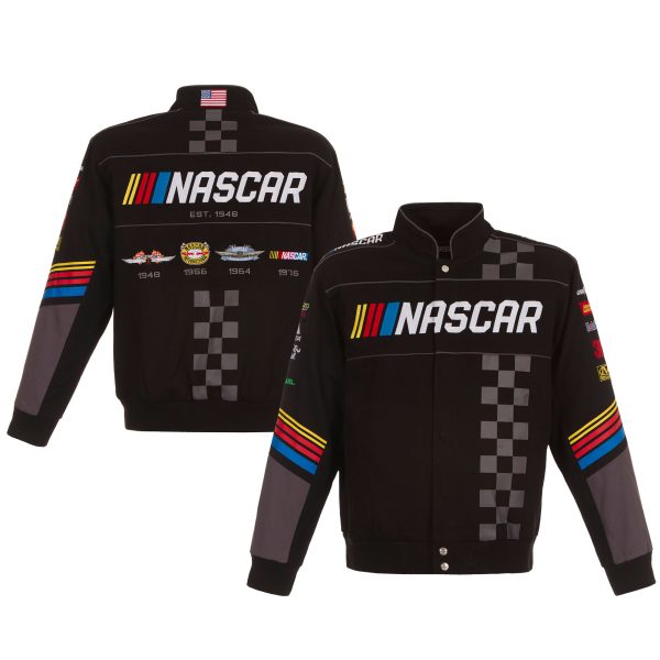 Men's JH Design Black NASCAR Twill Logo Uniform Full-Snap Jacket