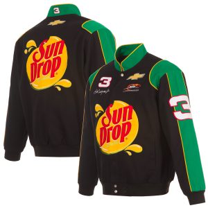 Men's JH Design Black/Green Dale Earnhardt Jr. Sun Drop Twill Driver Uniform Full-Snap Jacket