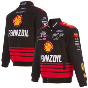 Men's JH Design Black/Yellow Joey Logano Shell Pennzoil Twill Driver Uniform Full-Snap Jacket