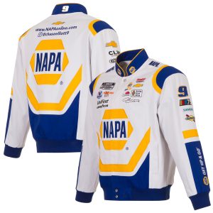 Men's JH Design White/Royal Chase Elliott NAPA Twill Driver Uniform Full-Snap Jacket