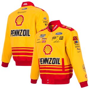 Men's JH Design Yellow Joey Logano Shell Pennzoil Twill Driver Uniform Full-Snap Jacket
