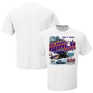 Men's Checkered Flag Sports White Denny Hamlin 2023 AdventHealth 400 Race Winner T-Shirt