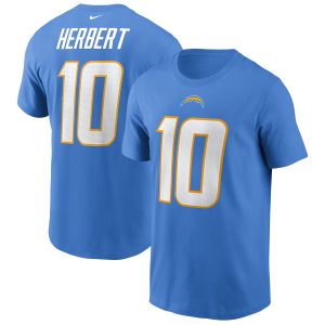 Men's Nike Justin Herbert Powder Blue Los Angeles Chargers Name & Number T-Shirt