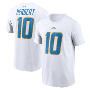 Men's Nike Justin Herbert White Los Angeles Chargers Player Name & Number T-Shirt