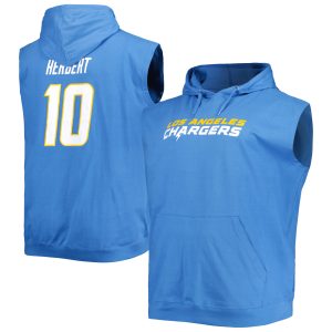 Men's Profile Justin Herbert Powder Blue Los Angeles Chargers Big & Tall Muscle Pullover Hoodie