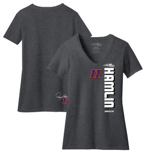 Women's Joe Gibbs Racing Team Collection Charcoal Denny Hamlin Lifestyle 2-Spot V-Neck T-Shirt