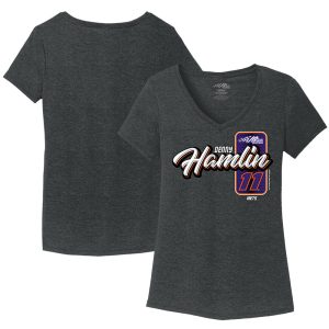 Women's Joe Gibbs Racing Team Collection Heather Black Denny Hamlin V-Neck T-Shirt