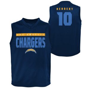 Youth Justin Herbert Navy Los Angeles Chargers Fast Track V-Neck Tank Top