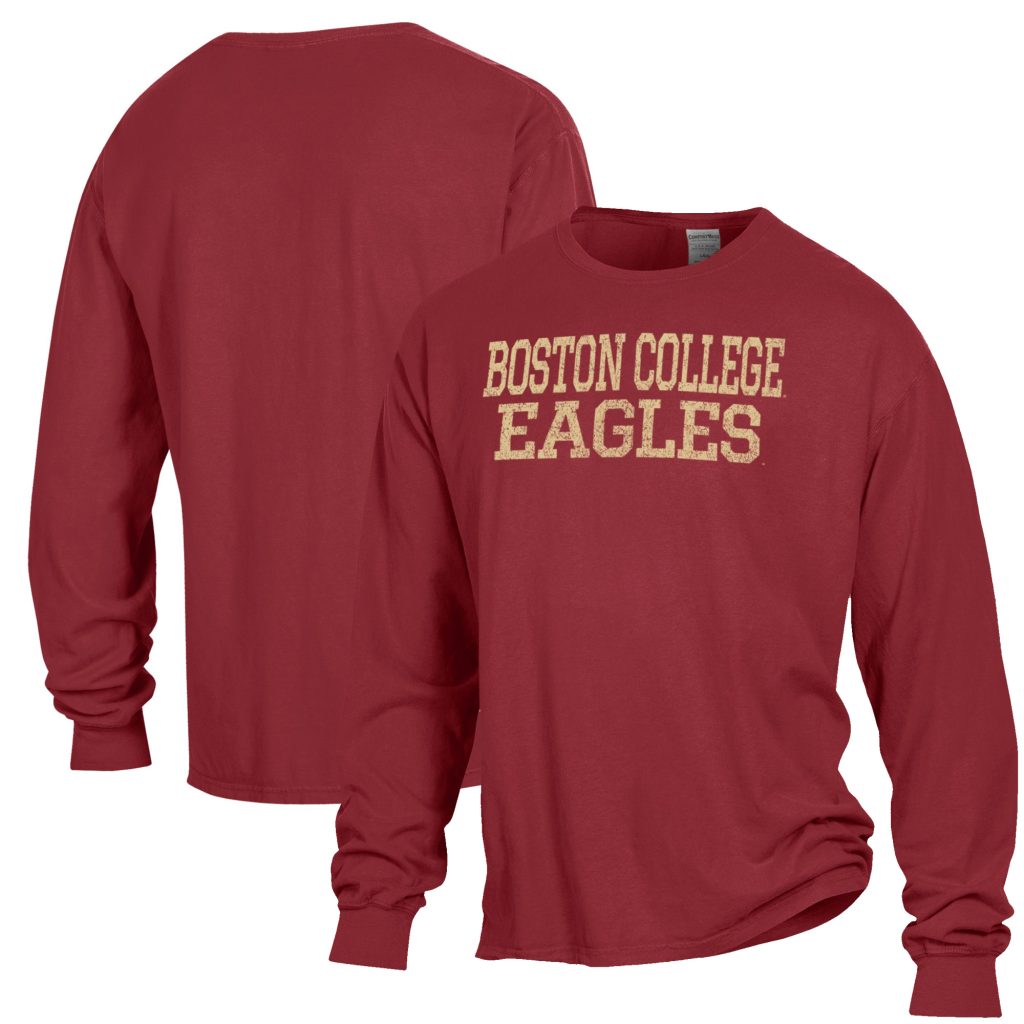 Men's ComfortWash Maroon Boston College Eagles Stack Garment Dyed Long Sleeve T-Shirt
