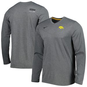 Men's Nike Heather Charcoal Iowa Hawkeyes 2022 Coach Performance Long Sleeve V-Neck T-Shirt