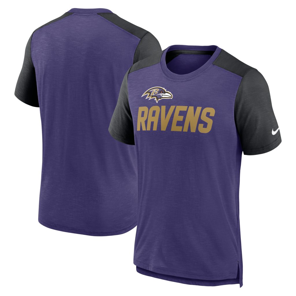 Men's Nike Heathered Purple/Heathered Black Baltimore Ravens Color Block Team Name T-Shirt