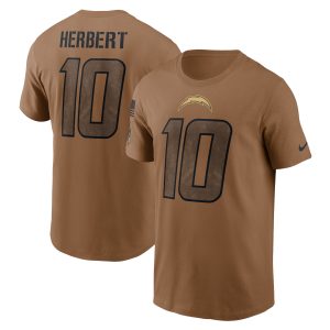 Men's Nike Justin Herbert Brown Los Angeles Chargers 2023 Salute To Service Name & Number T-Shirt