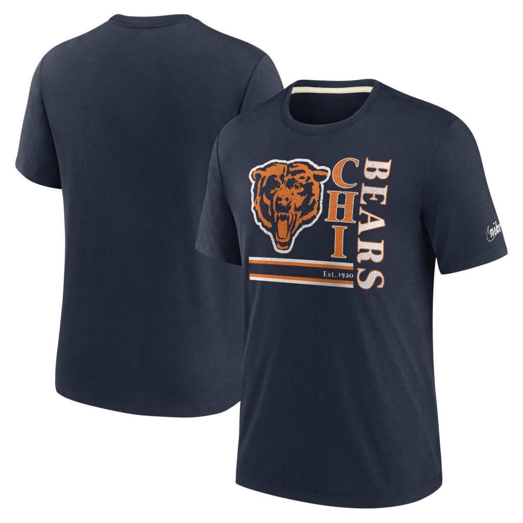 Men's Nike Navy Chicago Bears Wordmark Logo Tri-Blend T-Shirt