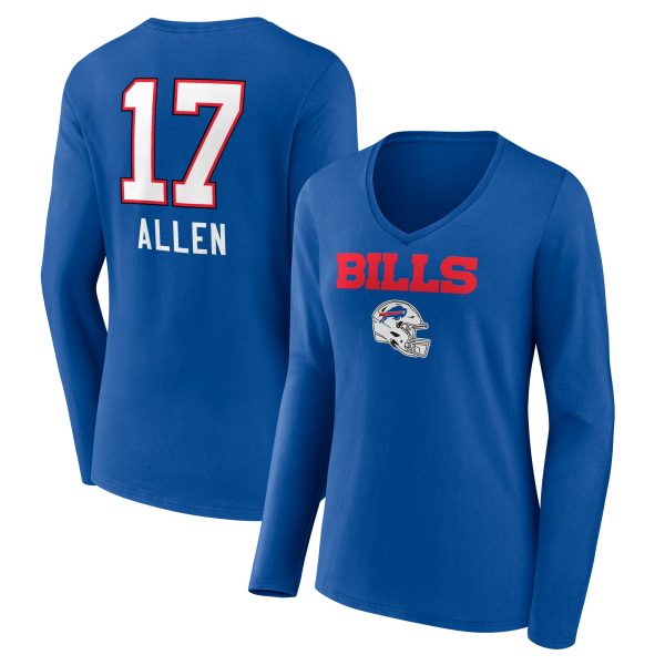 Women's Fanatics Branded Josh Allen Buffalo Bills Royal Team Wordmark Long Sleeve V-Neck T-Shirt