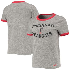 Women's Under Armour Heathered Gray Cincinnati Bearcats Siro Slub Tri-Blend Ringer T-Shirt