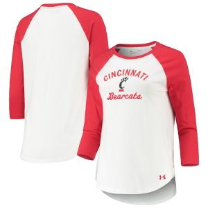 Women's Under Armour White/Red Cincinnati Bearcats Baseball Raglan 3/4 Sleeve T-Shirt