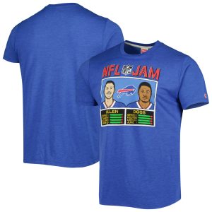 Men's Homage Josh Allen & Stefon Diggs Heathered Royal Buffalo Bills NFL Jam Tri-Blend T-Shirt