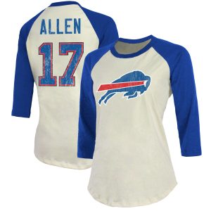 Women's Fanatics Branded Josh Allen Cream/Royal Buffalo Bills Player Raglan Name & Number Fitted 3/4-Sleeve T-Shirt