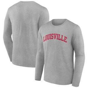 Men's Fanatics Branded Gray Louisville Cardinals Basic Arch Long Sleeve T-Shirt