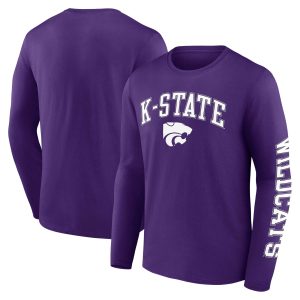 Men's Fanatics Branded Purple Kansas State Wildcats Distressed Arch Over Logo Long Sleeve T-Shirt