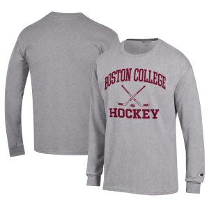 Men's Champion Gray Boston College Eagles Icon Logo Hockey Jersey Long Sleeve T-Shirt