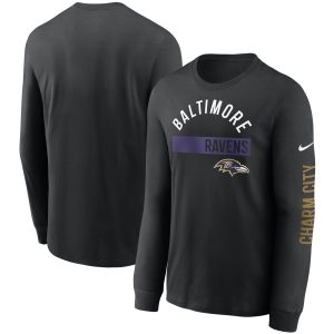 Men's Nike Black Baltimore Ravens Fan Gear Color Bar Long Sleeve T-Shirt