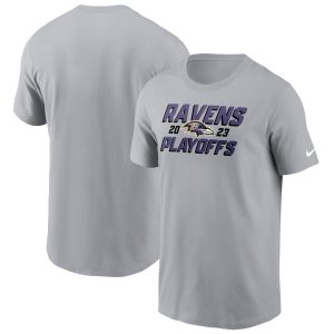 Men's Nike Gray Baltimore Ravens 2023 NFL Playoffs Iconic T-Shirt