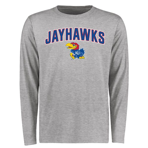 Men's Ash Kansas Jayhawks Proud Mascot Long Sleeve T-Shirt