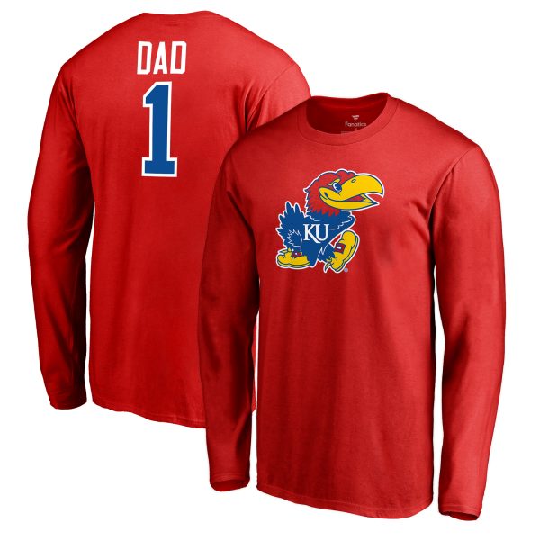 Men's Fanatics Branded Red Kansas Jayhawks #1 Dad Long Sleeve T-Shirt