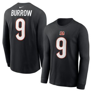 Men's Nike Joe Burrow Black Cincinnati Bengals Player Name & Number Long Sleeve T-Shirt