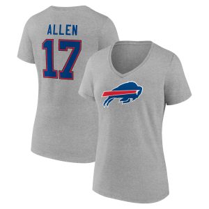 Women's Fanatics Branded Josh Allen Gray Buffalo Bills Icon Player Name & Number V-Neck T-Shirt