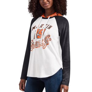Women's G-III 4Her by Carl Banks White Martin Truex Jr MVP Raglan Hooded Long Sleeve T-Shirt