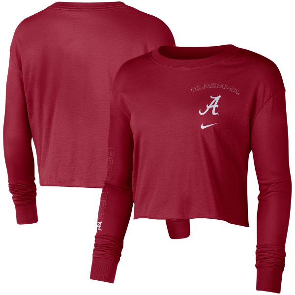 Women's Nike Crimson Alabama Crimson Tide 2-Hit Cropped Long Sleeve T-Shirt