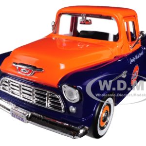 1955 Chevrolet 5100 Stepside Pickup Truck Gulf Dark Blue and Orange 1/24 Diecast Model Car by Motormax