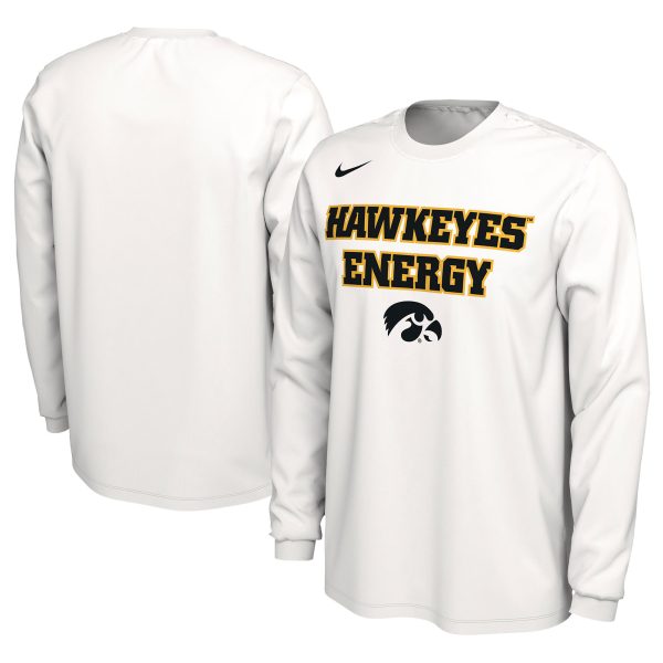 Unisex Nike White Iowa Hawkeyes 2024 On-Court Bench Energy Long Sleeve T-Shirt